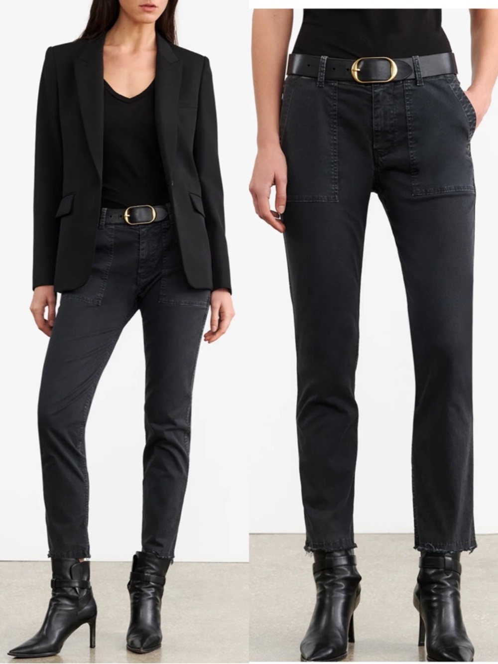 Nili Lotan Jenna Cotton Pants Carbon Grey Washed Black Raw Hem - Picture 5 of 16